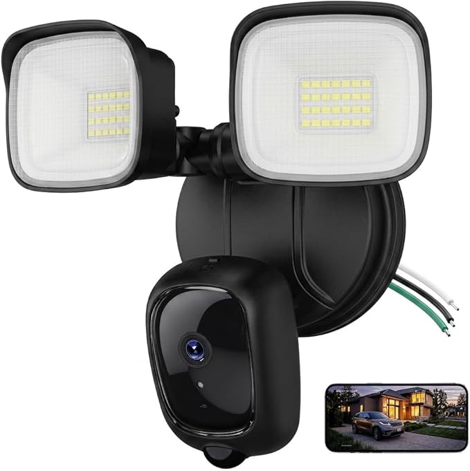 2K Hardwired Flood Light Camera, 3500LM Dual-Head Outdoor Security Camera by Meloght