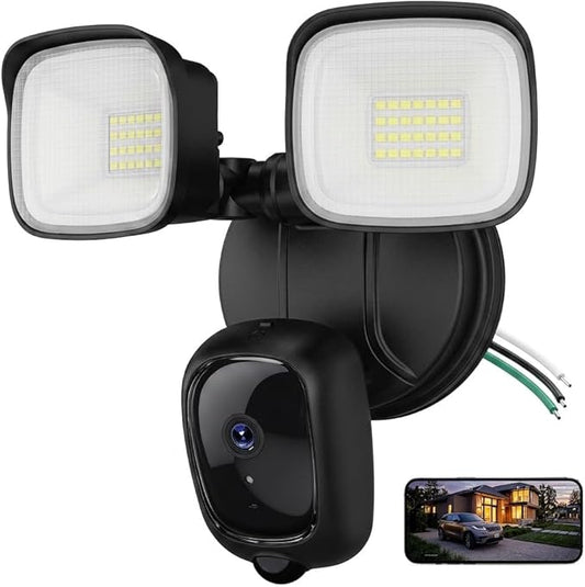2K Hardwired Flood Light Camera, 3500LM Dual-Head Outdoor Security Camera by Meloght