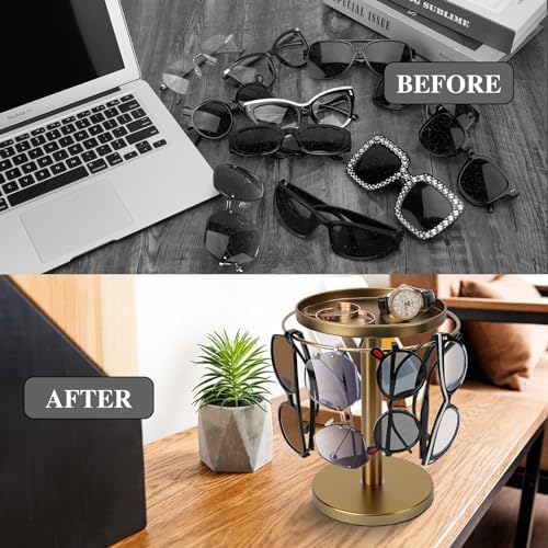 kondyfayo 360° Rotating Sunglass Organizer Storage, Stainless Steel Glasses - Image 2