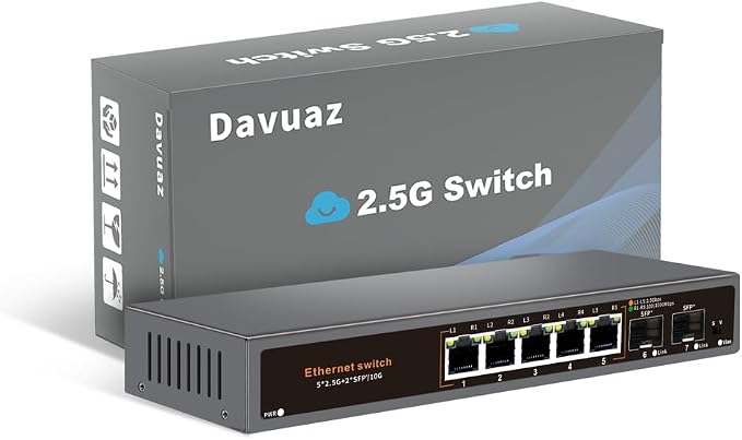 2.5G Unmanaged Ethernet Switch, 5 x 2.5G Base-T Ports, 2 x 10G SFP+ Uplink Ports by Davuaz