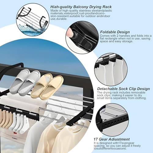 Portable Clothes Drying Rack for Balcony Railings Windowsill, Folding Towel - Image 3