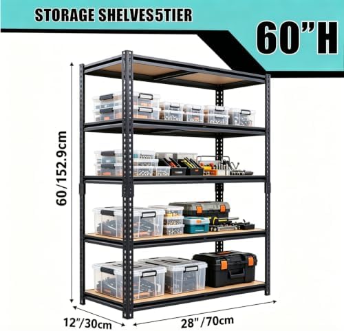 Garage Storage Shelves Heavy Duty Garage Shelving Units 60" x 28" x 12"in Metal - Image 3