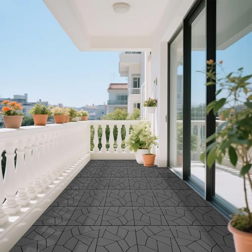 44 Pack Gray 12x12 Stone Style Interlocking Plastic Deck Tiles, DIY Snap - Image 3
