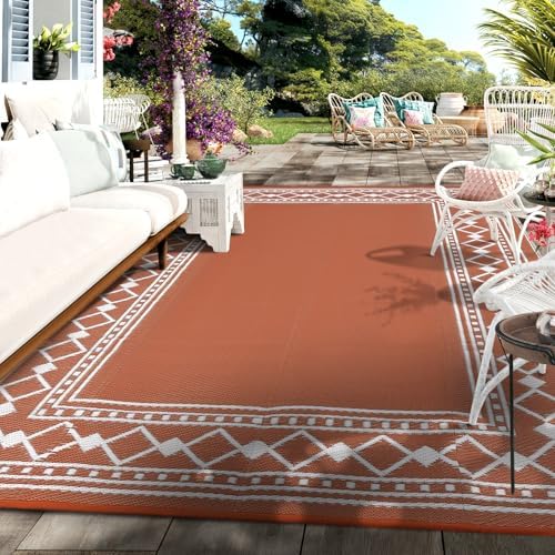 Waterproof Outdoor Rug 9x12 Ft, Reversible Plastic Straw Rug, Portable Carpet by GaoMon