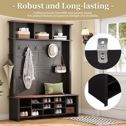 HRVEOCEI 4-in-1 Hall Tree with Storage Bench Shoe Organizer/Shelves - Image 4