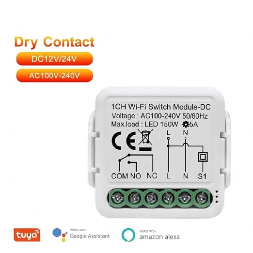 Tuya Smart Life app Dry Contact WiFi Relay Switch Module, 1 Channel DC 12/24V - Image 2