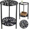 2-Tier Metal Round Side Table Black Accent Coffee Tables Small Space Corner by Unknown