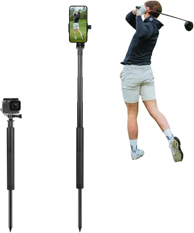 Golf Monopod Selfie Stick with Ground Spike Stake, Golf Swing Analyzer Phone by YKI