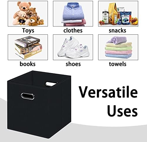 Black Foldable Storage Cubes Bins, Fabric Storage Box Cubes Organizer Baskets - Image 3