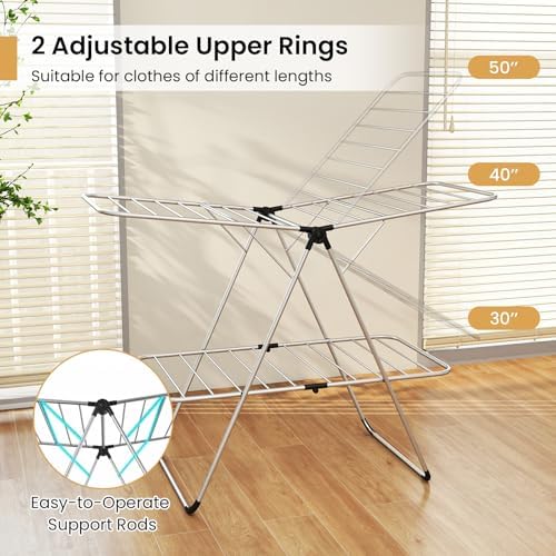 Tangkula Clothes Drying Rack Foldable, 2-Level Heavy-Duty Aluminum Laundry - Image 6