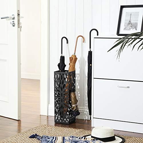SONGMICS Umbrella Stand, Steel Square, Detachable Drip Tray, 4 Hooks - Image 2