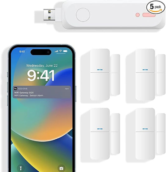 Home Alarm System 5-Piece kit, Door Window Sensors WiFi Slient Alarm System by GRSICODirect