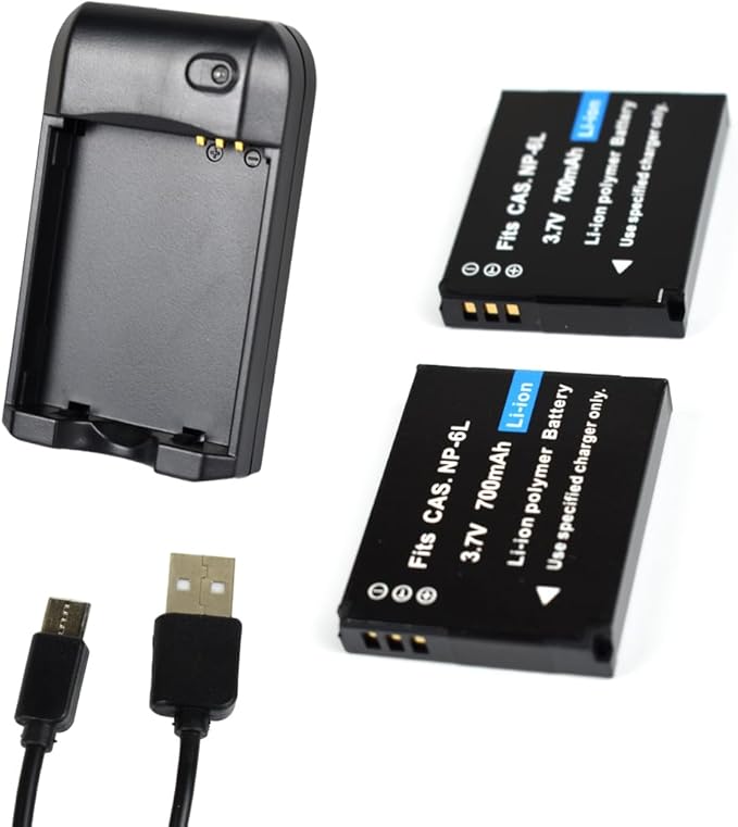 NP-6L Battery Charger + 2 pcs Rechargeable 3.7V 700mAh Batteries by Unknown
