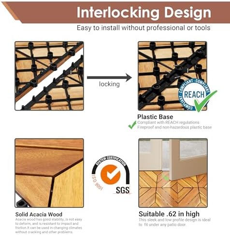 PrimeZone 81 PCS Solid Acacia Wood Interlocking Patio Deck Tiles Outdoor - Image 4