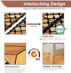 PrimeZone 81 PCS Solid Acacia Wood Interlocking Patio Deck Tiles Outdoor - Image 4