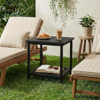 2-Tier Outdoor Side Table with Storage, Weather Resistant Patio End Table - Image 2