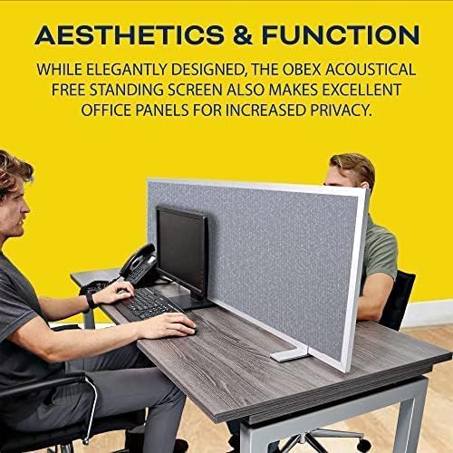OBEX Acoustical Free Standing Privacy Screen, Cubicle Accessories Desk Privacy Panel, Desk Dividers for Office, Office Furniture Partitions Portable Sound Proof Dividers, 12" x 66", Twilight