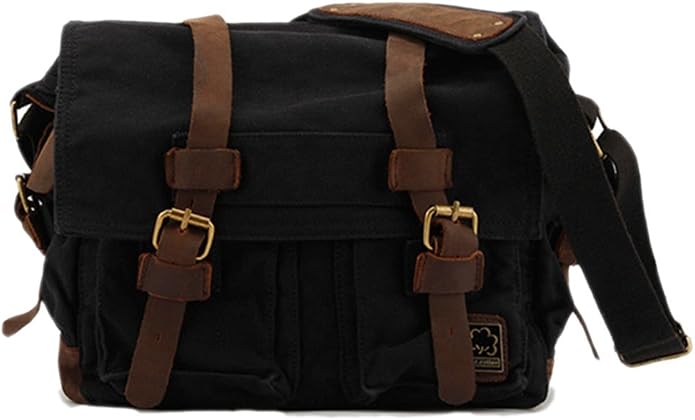 Sechunk Vintage Military Leather Canvas Laptop Bag Messenger Bags Medium by Sechunk