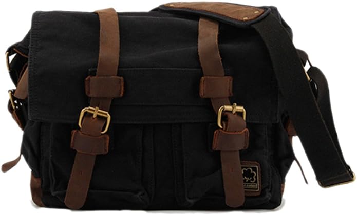 Sechunk Vintage Military Leather Canvas Laptop Bag Messenger Bags Medium by Sechunk