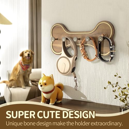 MTERSN Acacia Wood Dog Leash Holder Wall Mount - Image 2