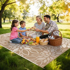 HEBE Waterproof Outdoor Rug 5'x8', Floral Reversible Plastic Patio Rug - Image 3