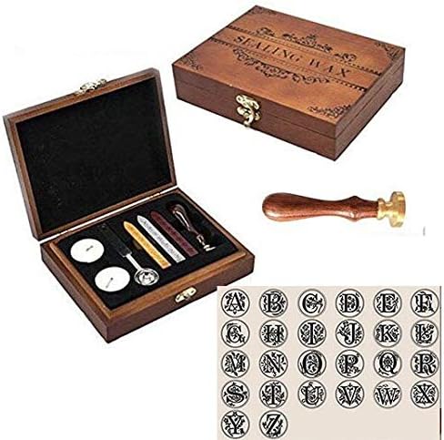 Vintage Alphabet Initial N Wax Seal Sealing Stamp Sealing Wax Sticks Spoon Wood Box Set Classical Old-fashioned Antique Alphabet Invitation Package Seal Wax Stamp Box Kit