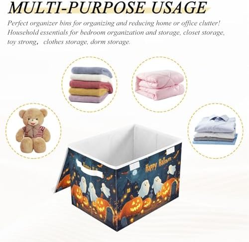 Bolaz Storage Bins with Lids and Handles, Halloween Background with Pumpkins - Image 7