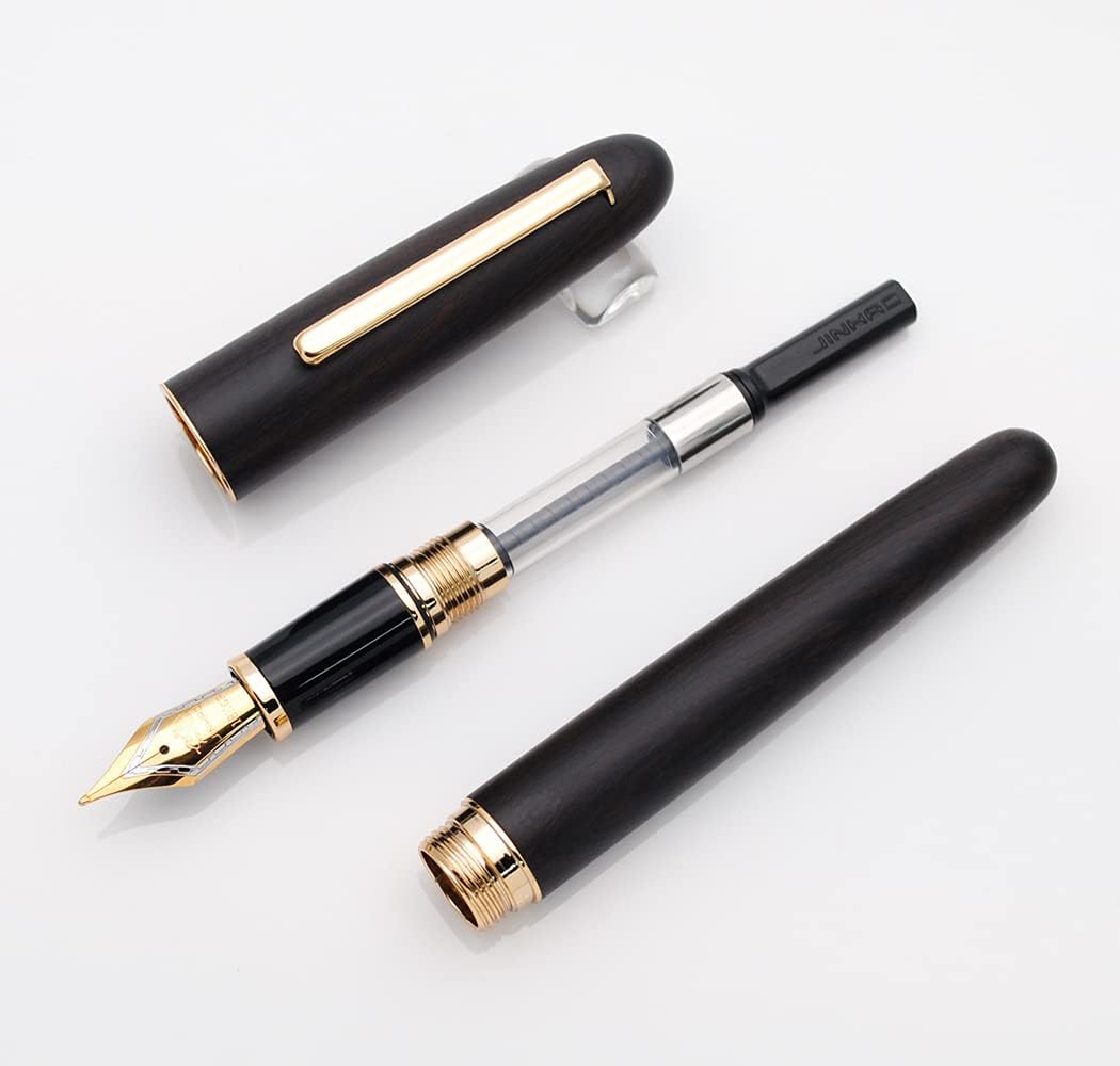 JINHAO 9036 Natural Wood Fountain Pen Handmade Ink Pen (Medium Nib 0.7mm, Ebony Wood)