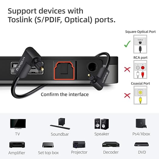 Double 90 Degree Optical Audio Cable 24ft, Optical Sound Cable, Slim Digital - Image 5