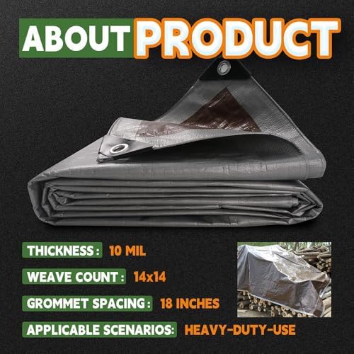 RAINDEWAY 14x14 Feet Tarps Heavy Duty Waterproof, 10Mil Multipurpose Tarp - Image 6