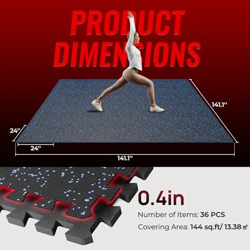 SUPERJARE 0.4'' Thick 36 Pcs 144 Sq Ft Rubber Top Exercise Equipment Mats - Image 7