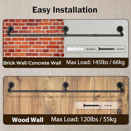 Wall Mounted Clothes Rack, 60in Industrial Pipe Clothing Rack - Image 3