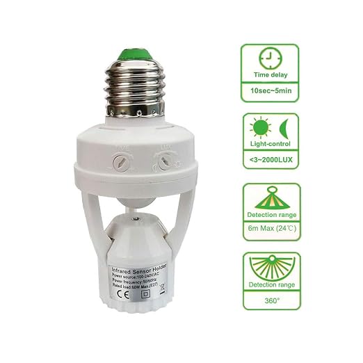 Motion Activated Light Socket, E26 Motion Security Light Bulb Socket Indoor - Image 2