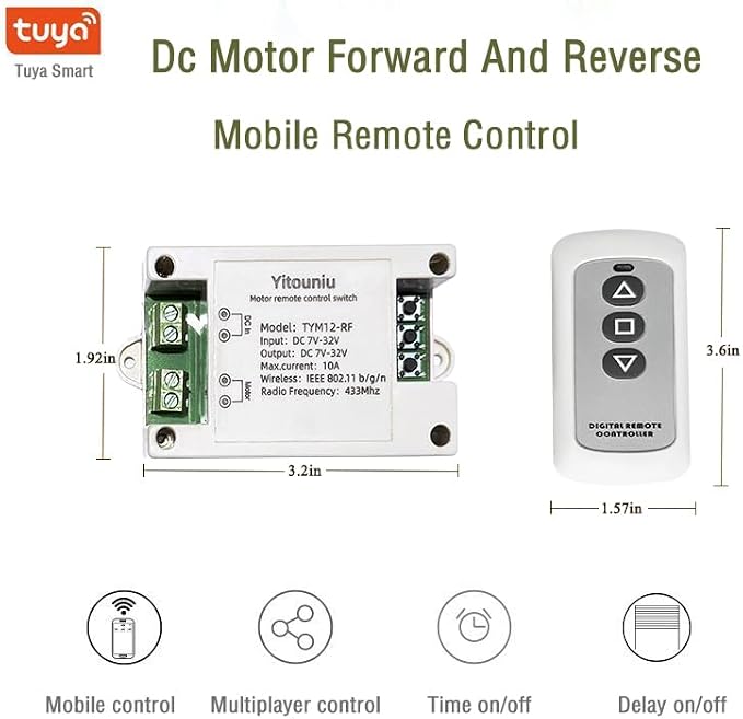 Tuya Smart WiFi/Bluetooth DC Motor Controller 10A 7-32V Reversible Switch - Image 2