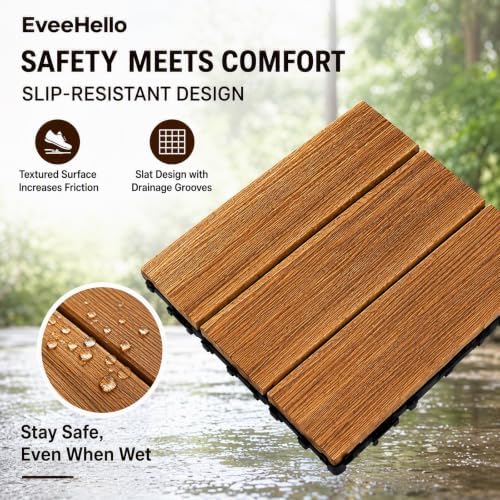 36 PCS Hardwood Interlocking Patio Deck Tiles, Porch & Poolside - Image 7