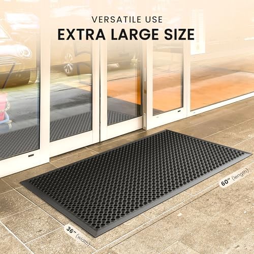 Lifetime Supplies 60" x 36" Commercial Rubber Floor Mat | Safety Water Drainage - Image 2