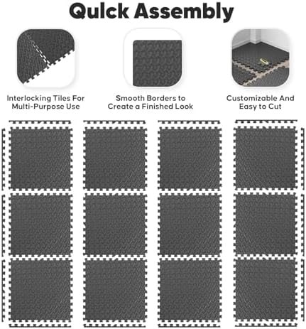 12 Pack 48 sqft Home Gym Mat, Puzzle Exercise Mat, EVA Interlocking Foam Floor - Image 6