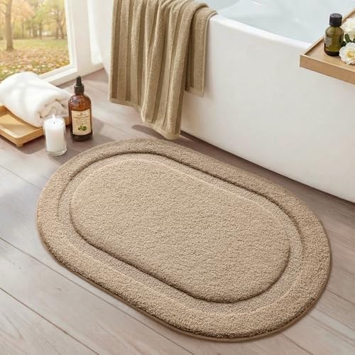 Color&Geometry Oval Beige Bathroom Rugs 42x24, Extra Soft Absorbent Microfiber by COLORG