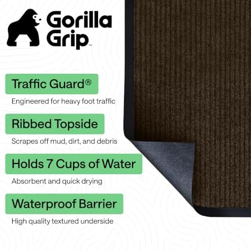 GORILLA GRIP Traffic Guard Indoor Outdoor Heavy Duty Door Mat, 70x24 Brown - Image 2