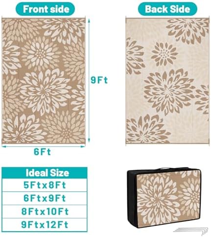 HEBE Waterproof Outdoor Rug 6'x9', Floral Reversible Plastic Patio Rug - Image 2