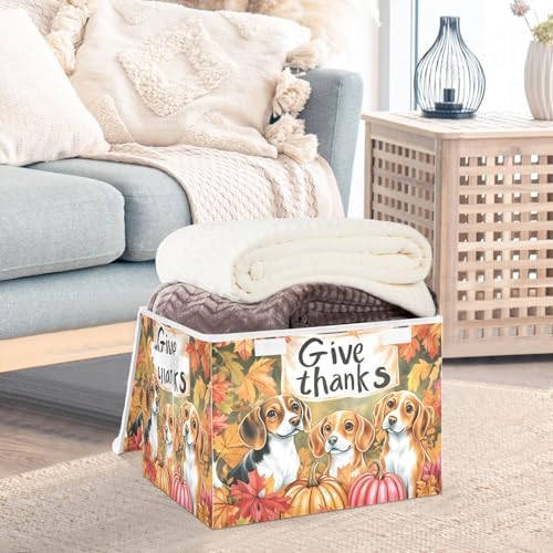 Bolaz Storage Bins with Lids and Handles, Dog Autumn Leaves Storage Box Basket - Image 5