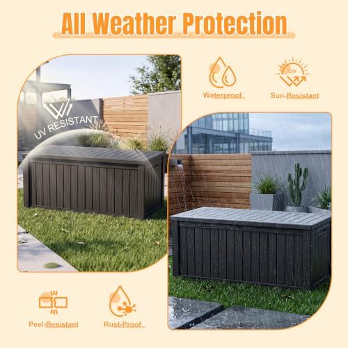 Outdoor Storage Box, 240 Gal Waterproof Resin Deck Box w/Support Rod - Image 2
