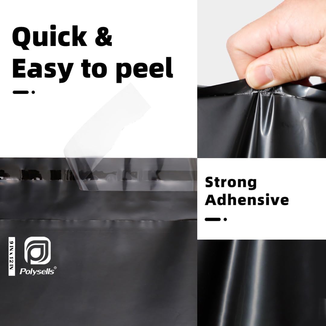 POLYSELLS 100 pcs 9x12 Inches Black Poly Mailers Shipping Envelopes, Strong Adhesive Sealing, Waterproof, and Tear-resistant Postal Mailing Bags for Clothing, Books, and Accessories