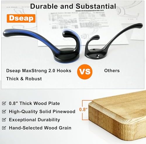 Dseap Wall Mounted Coat Rack: 24" Long, Heavy-Duty, 6-Double-Hooks Wooden - Image 2