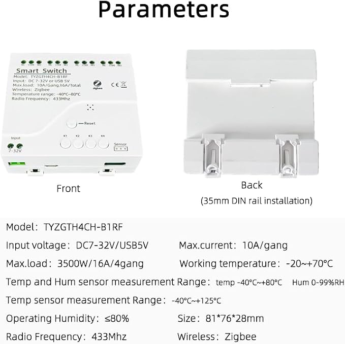 Zigbee Temperature Monitor Controller, 4 Channel 12V Tuya app Remote Dry - Image 8