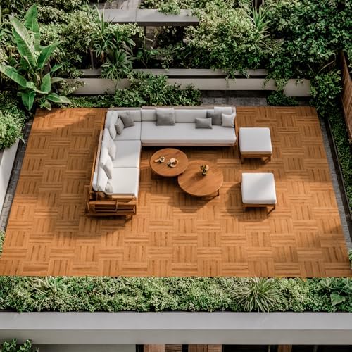 Solid Acacia Wood Interlocking Deck Tiles Snap Together Floor - Image 2