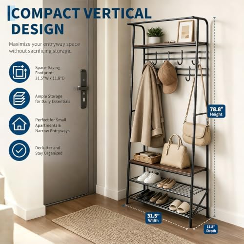 Garvee Hall Tree with Bench and Shoe Storage, 4-in-1 Entryway Coat Rack - Image 2