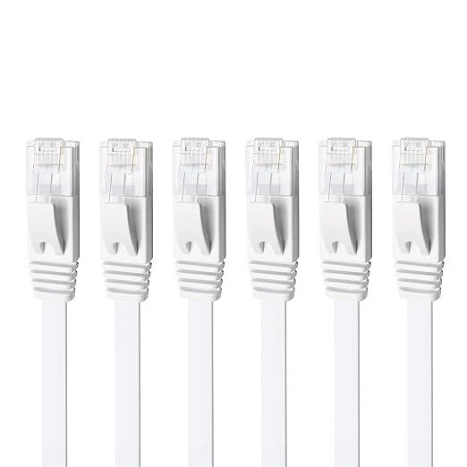 Yauhody CAT 6 Ethernet Cable 1.5ft 6-Pack White, High Speed Solid Flat CAT6 by Yauhody