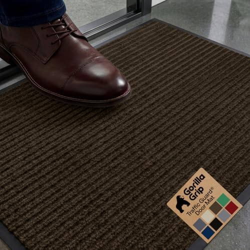 GORILLA GRIP Traffic Guard Indoor Outdoor Heavy Duty Door Mat, 29x17 Brown by GorillaGrip