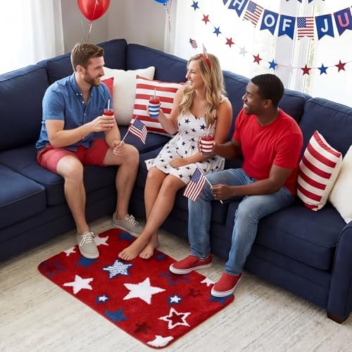 Capoda 1 Pcs Patriotic Bathroom Rug 20 x 30 Inch 4th of July Star Bath Mat - Image 6